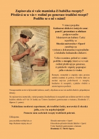 Výzva občanům k poskytnutí starých rodinných receptů